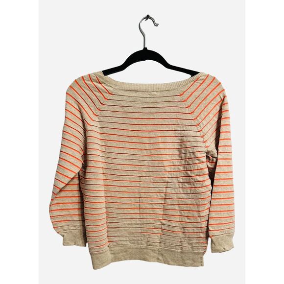 Madewell Sweater Womens Size Small Gray Orange Striped Pullover Round Neck - Picture 2 of 4
